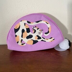 Paper Source Exclusive Stretching Calico Cat Purse zipper Pouch 6X8 NWT NEW‎